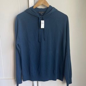 Banana Republic Aqua Blue Merino Wool Mens Hoodie Hooded Sweatshirt Sweater